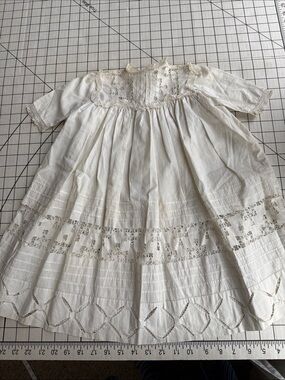 Antique Edwardian Baby Dress White Cotton Lace Pintucks Heirloom Sewing Fabric